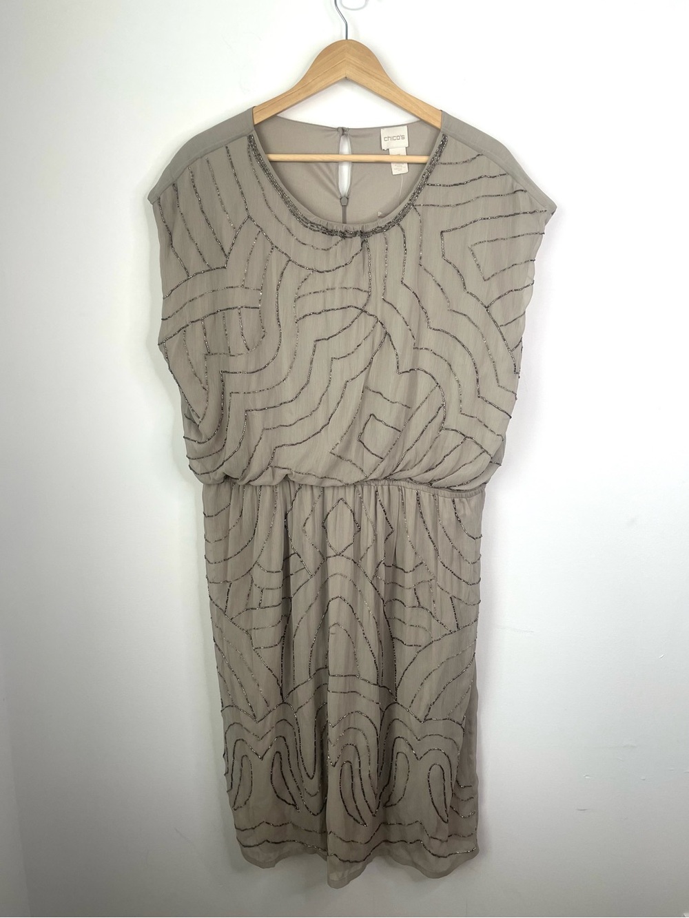 NWT Chico's Beige Embellished Midi Dress size 3